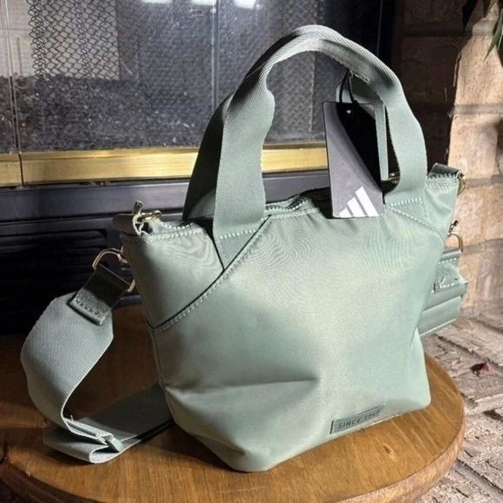 Adidas Mini Tote Premium Mini Tote Silver Green Gold Hardware Crossbody Bag NEW - Picture 3 of 8